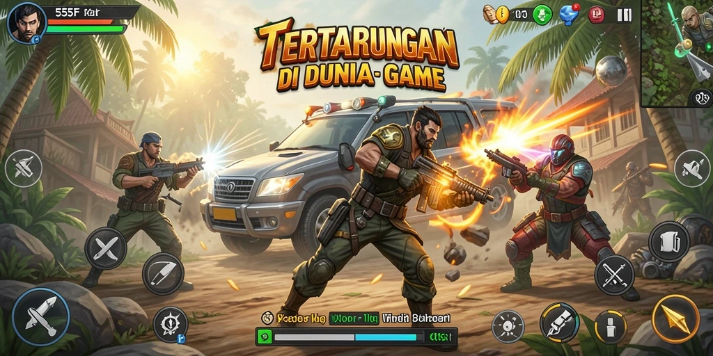 Tangkapan layar gameplay 555F dengan aksi pertarungan yang intens.