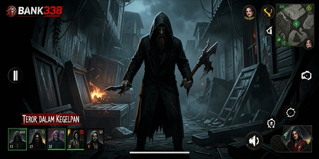 Gameplay BANK338 dengan suasana horror menegangkan.