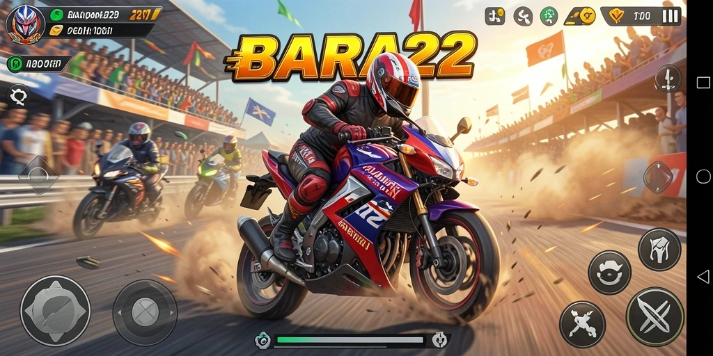Screenshot menampilkan aksi balapan motor yang mendebarkan.