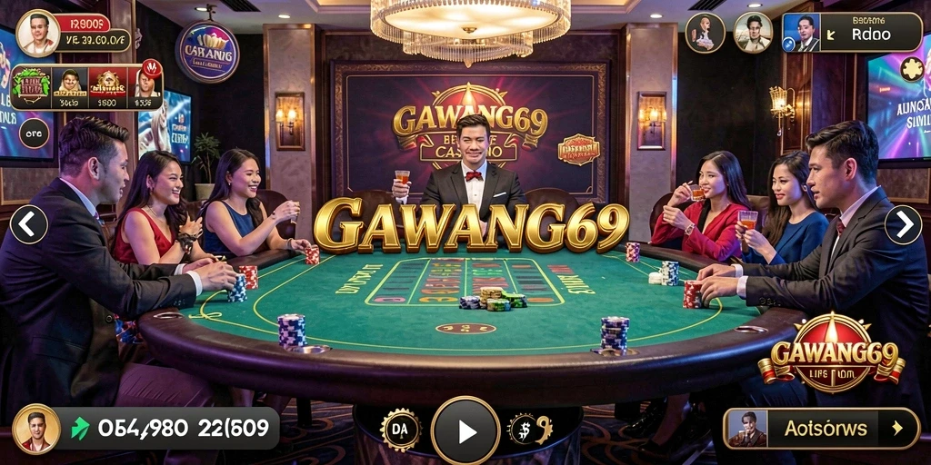 Tampilan gameplay GAWANG69 menampilkan dealer profesional dalam suasana kasino langsung.