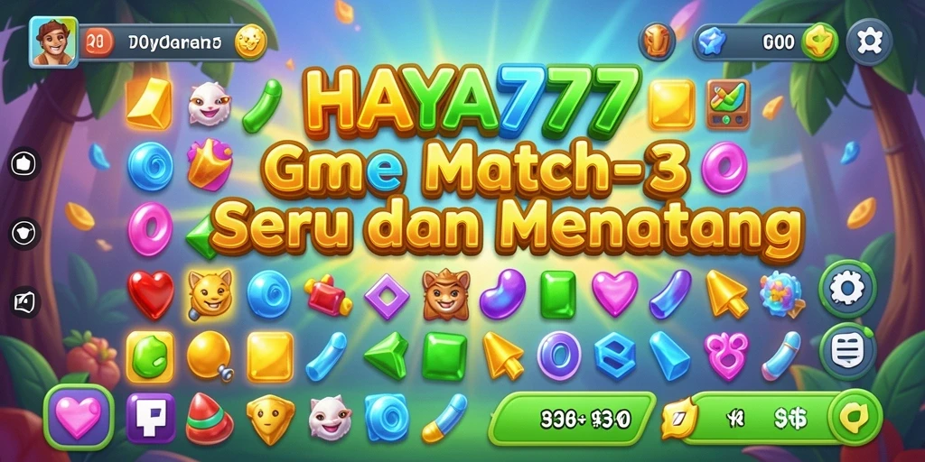 Tangkapan layar gameplay HAYA777 yang menampilkan kombinasi permata Match-3.