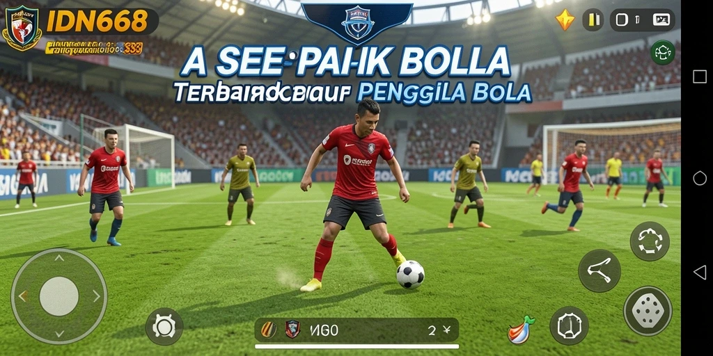 Tangkapan layar gameplay IDN668 dengan aksi sepak bola yang mendebarkan.