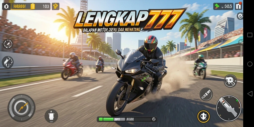 Tangkapan layar utama dari gameplay balapan motor yang seru.
