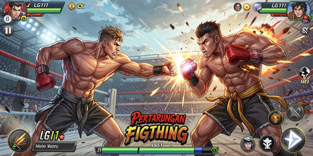 Screenshot menampilkan pertarungan intens dalam LG111 dengan karakter yang bertenaga.