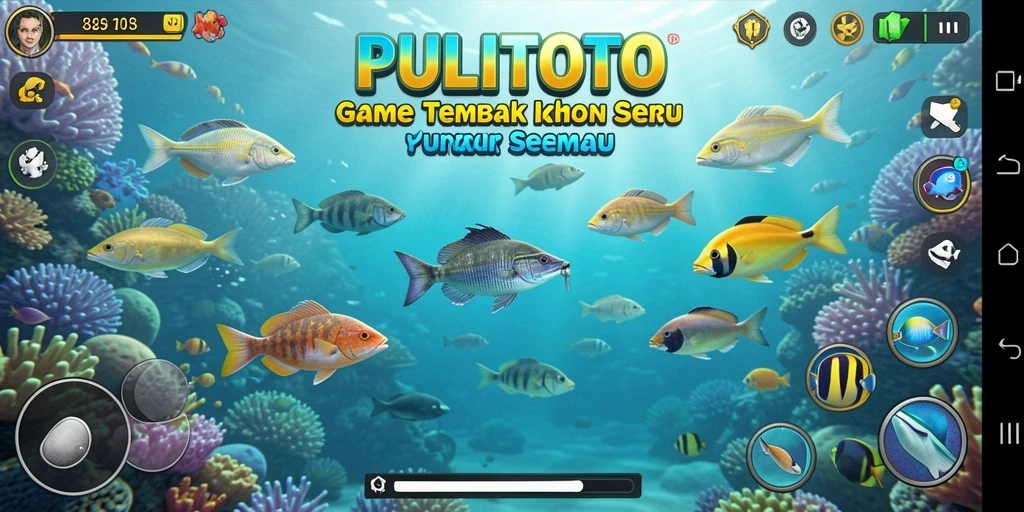 Screenshot PULITOTO menampilkan aksi menembak ikan yang seru.