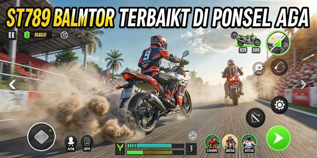 Tampilan gameplay ST789 dengan aksi balap motor yang intens.