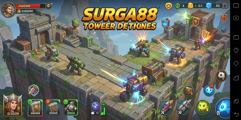 Tampilan gameplay SURGA88 yang menegangkan dalam Tower Defense.