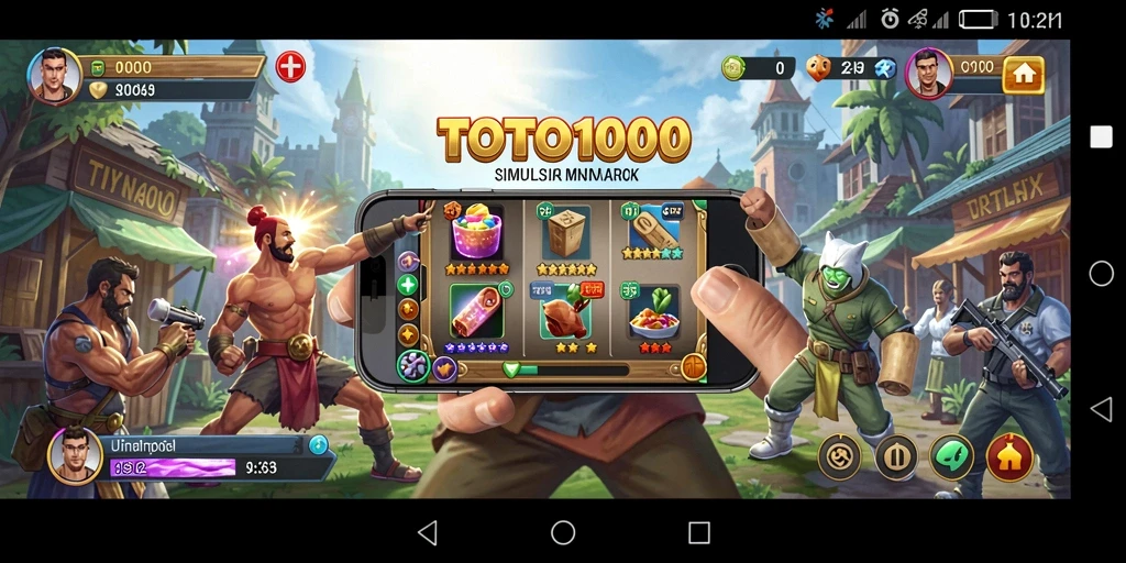 Tangkapan layar utama TOTO1000 menampilkan elemen gameplay simulasi yang interaktif.