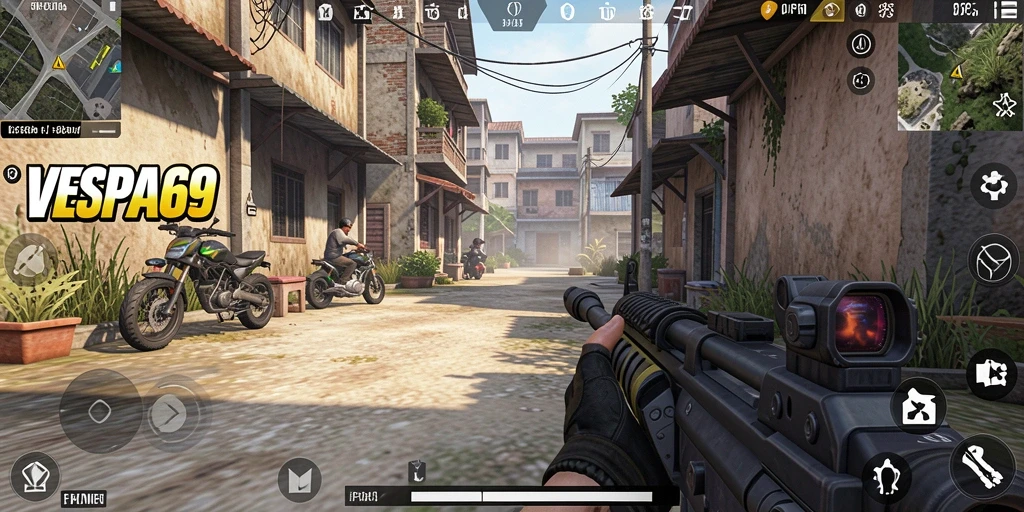 Gameplay VESPA69 dengan aksi tembak-menembak yang mendebarkan.