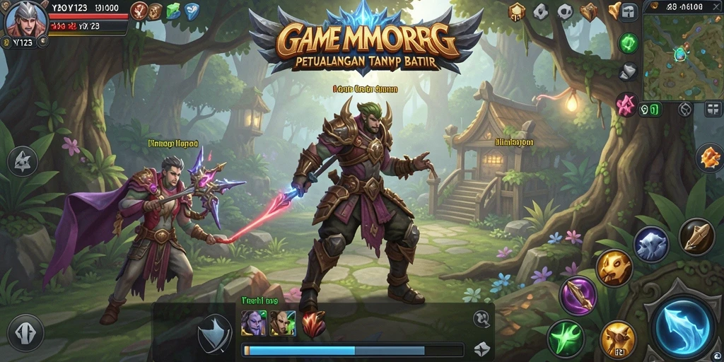 Screenshot gameplay YY123 yang menampilkan pertarungan seru dalam dunia MMORPG.