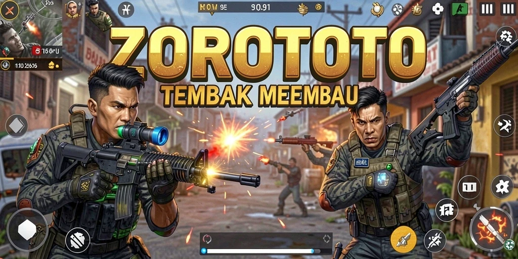 Screenshot gameplay ZOROTOTO menunjukkan aksi tembak-menembak yang seru.